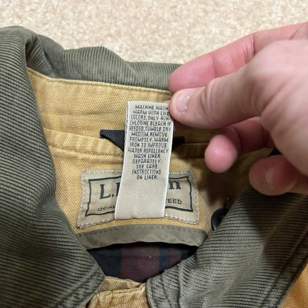 Vtg LL Bean Jacket XXL Beige Canvas Plaid Lined Field Barn Chore Coat Distressed - Picture 5 of 16